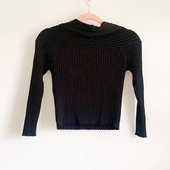 Zara Knit Black Off the shoulder Ribbed Cropped 3/4 Sleeve Top Small - Picture 10 of 10